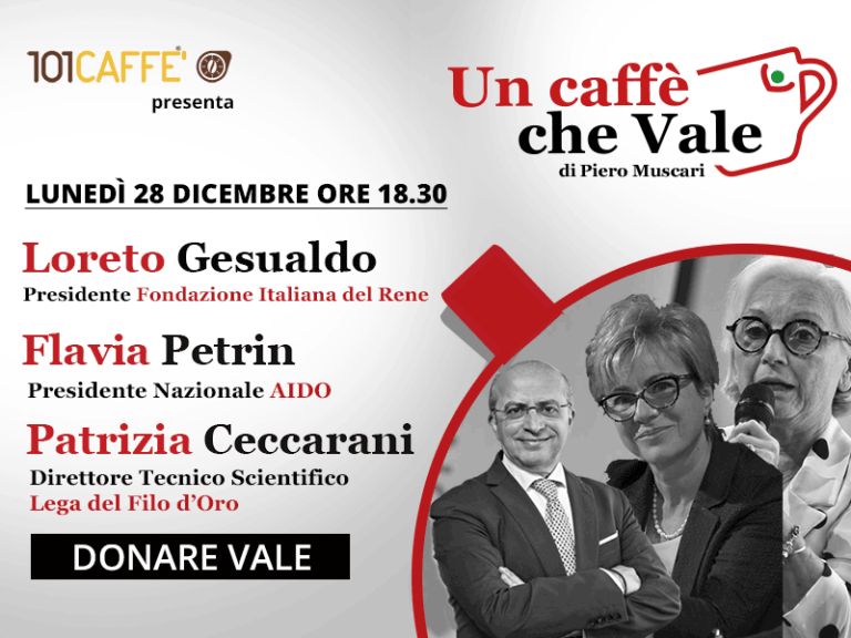 Loreto Gesualdo, Flavia Petrin, Patrizia Ceccarani sono gli ospiti della puntata un caffe che vale di lunedì 28 dicembre