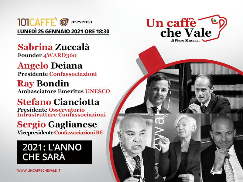 2021: l’anno che sarà … Sabrina Zuccalà, Angelo Deiana, Ray Bondin, Stefano Cianciotta, Sergio Gaglianese sono i protagonisti della prossima puntata di #uncaffechevale