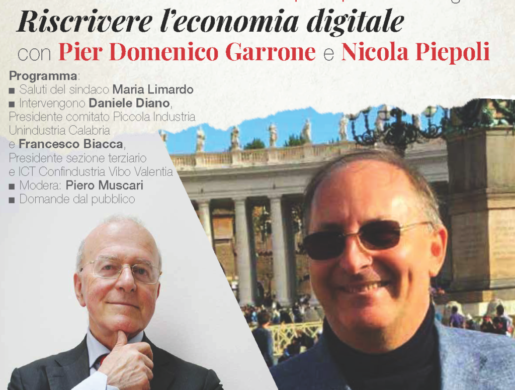 Nicola Piepoli, in nomination per il Premio Eccellenze Italiane 2022, a “Vibo capitale Italiana del libro 2021” per presentare con Pier Domenico Garrone il Manifesto per “Riscrivere l’economia digitale”.